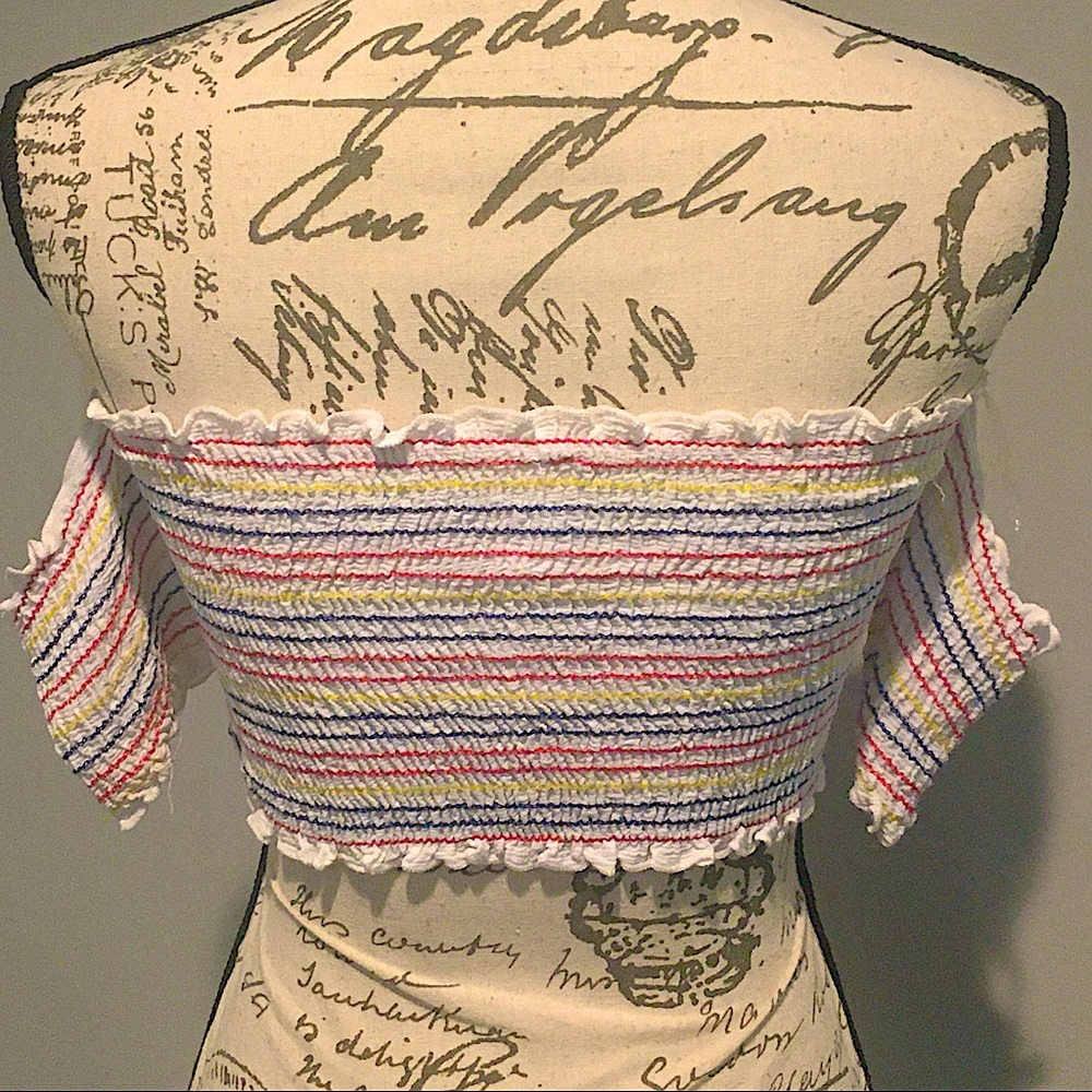 Sunset + Spring Off Shoulder Striped Smocked Crop - Picture 4 of 13